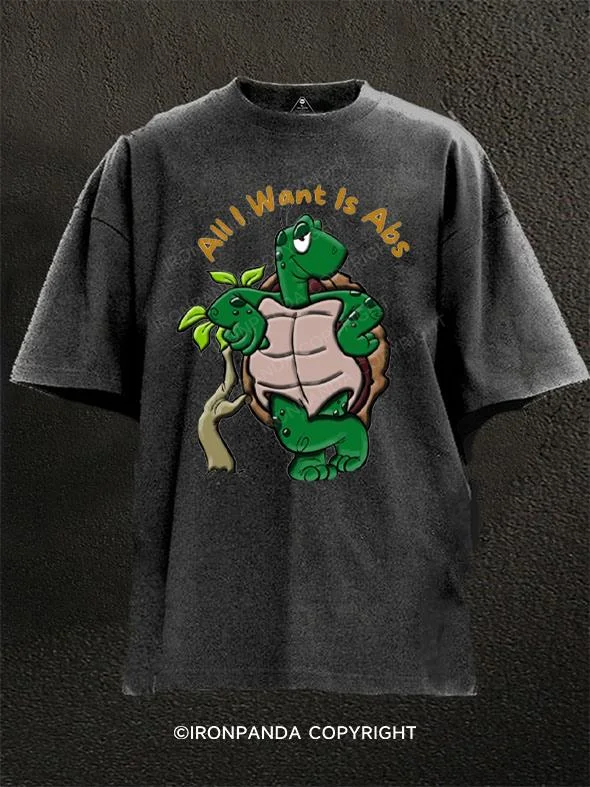 T-shirts with artistic designs for fashion statements-All i need is abs cute turtle Washed Gym Shirt