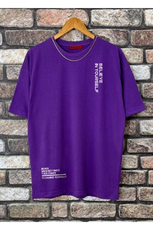 T-shirts for social events with group designs-Men's Purple Believe Printed Oversize T-shirt