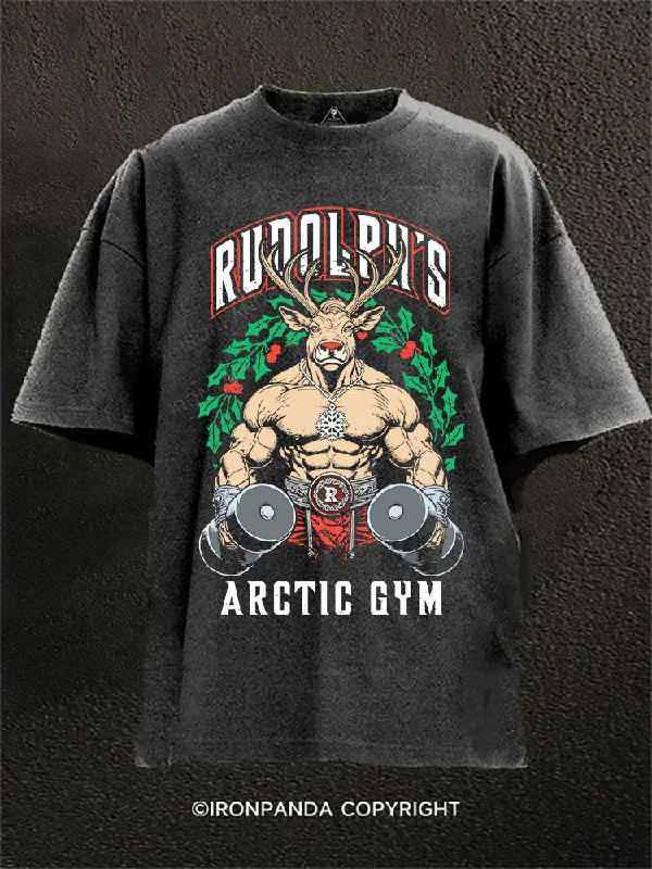 T-shirts with cool animal designs for animal lovers-Red nose gainzdeer workout Washed Gym Shirt