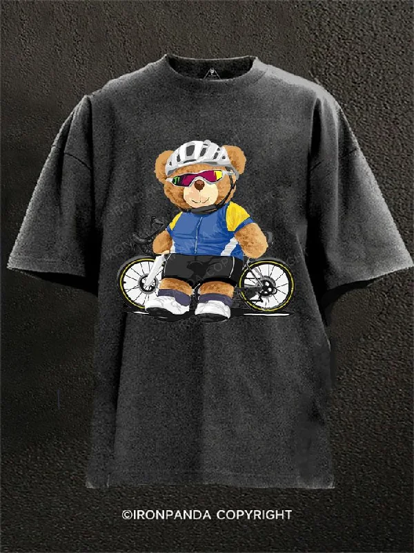 Best cotton T-shirts for casual wear-bear doll cyclist Washed Gym Shirt