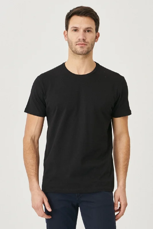 Simple T-shirts for minimalistic fashion-Men's Black 100% Cotton Slim Fit Slim Fit Crew Neck Short Sleeved T-Shirt