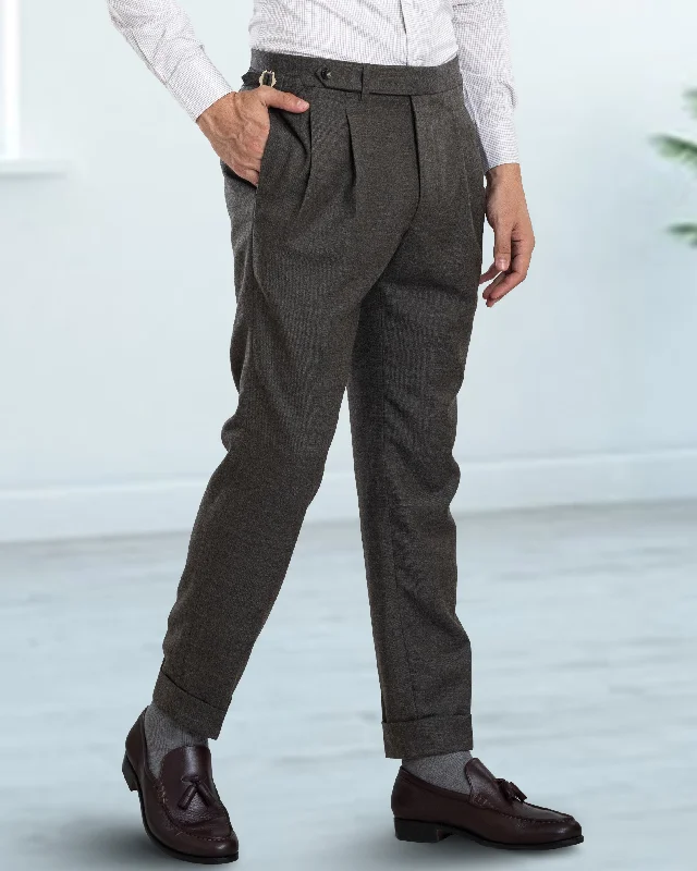 Comfortable cargo pants with adjustable waistbands-Dugdale Olive Grey Wool Flannel Dress Pant