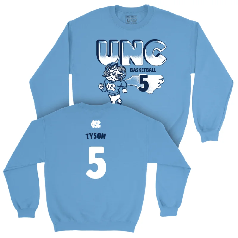 Soft long sleeve shirts with a cozy fleece lining-UNC Men's Basketball Mascot Carolina Blue Crew  - Cade Tyson