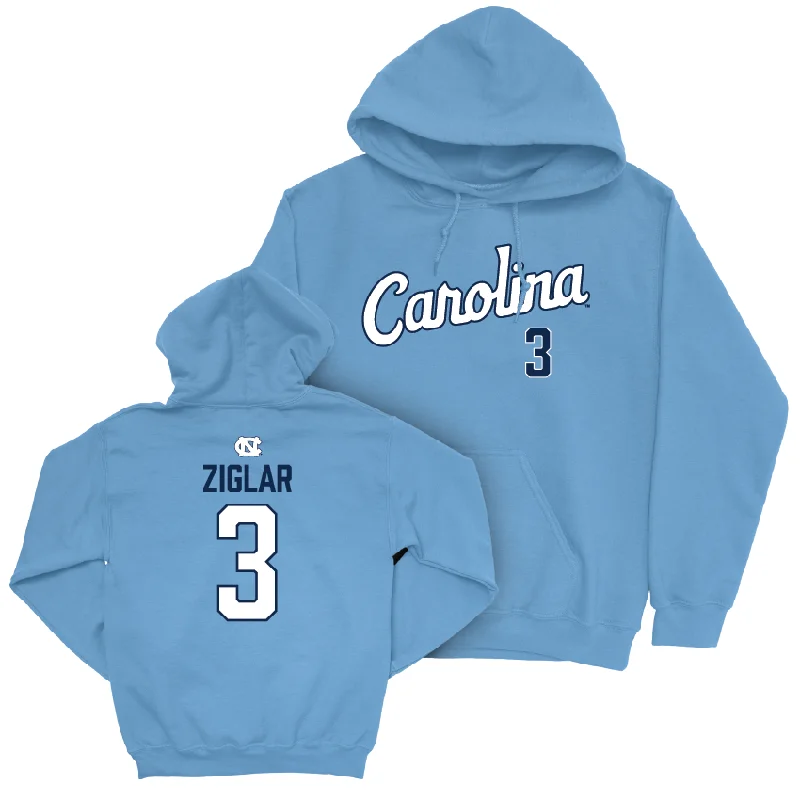 Hoodies for school uniforms and spirit wear-UNC Football Carolina Blue Script Hoodie  - Malcolm Ziglar