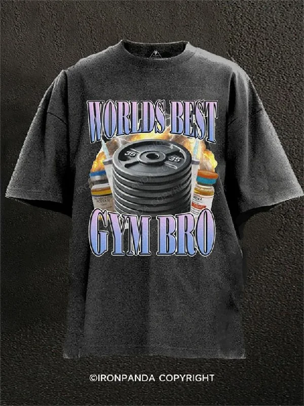 Personalized T-shirts for birthdays and celebrations-Worlds Best Gym Bro  Washed Gym Shirt