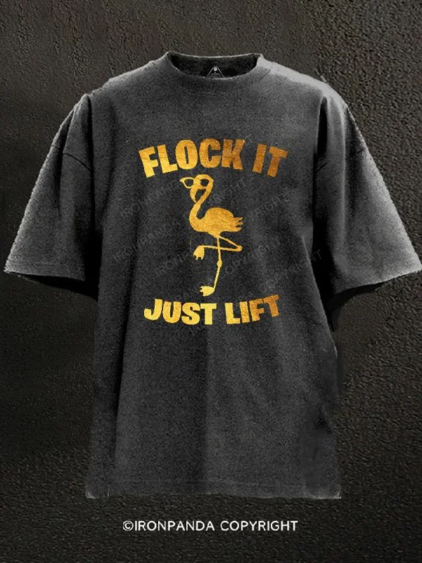 Trendy graphic T-shirts for young adults-Flamingo Flock Washed Gym Shirt