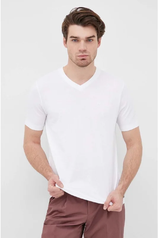 Custom T-shirts with names and numbers-Men's Cotton V Neck Regular Fit White T-shirt 50468348-100