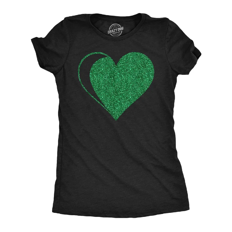 Best affordable T-shirts for group orders-Green Glitter Heart Women's T Shirt