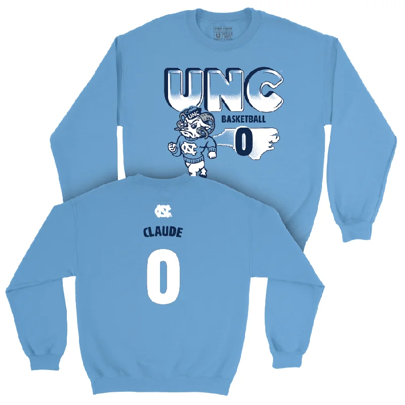 Long sleeve shirts with custom slogans for promotional use-UNC Men's Basketball Mascot Carolina Blue Crew  - Tyzhaun Claude