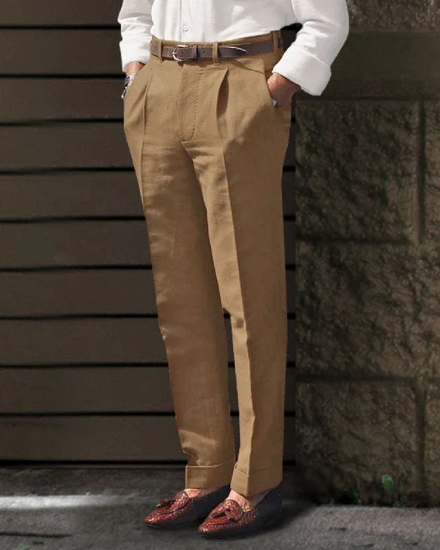 High-waisted pants for a flattering fit-Linen Fresco Golden Brown Dress Pant