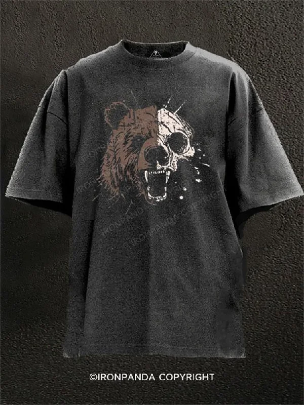 Comfortable fitted T-shirts for sleek looks-Bear Skull Washed Gym Shirt