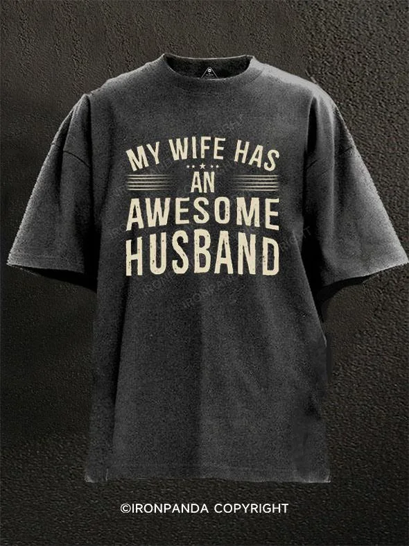 Custom T-shirts with detailed designs for unique fashion-Wife Awesome Husband Washed Gym Shirt