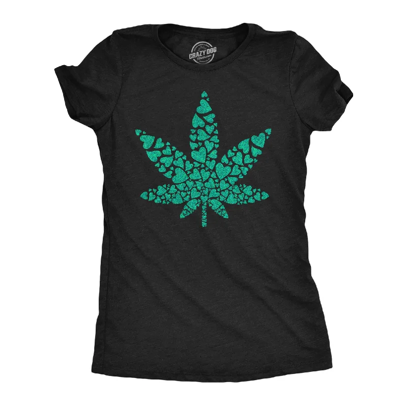 Comfortable T-shirts with a perfect fit-Glitter Pot Leaf Made Of Hearts Women's T Shirt