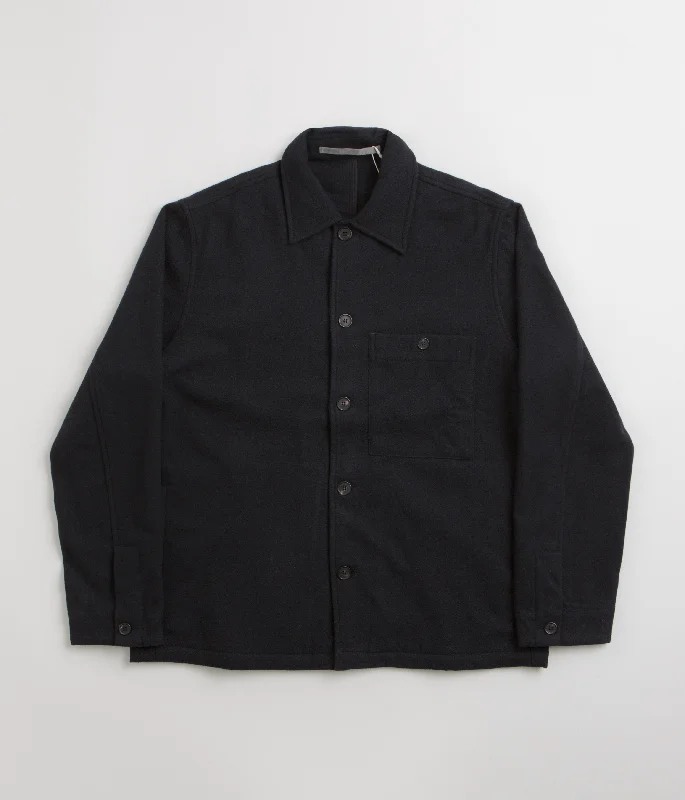 Jackets with integrated warmth technology for extreme cold-Norse Projects Folke Wool Overshirt - Dark Navy