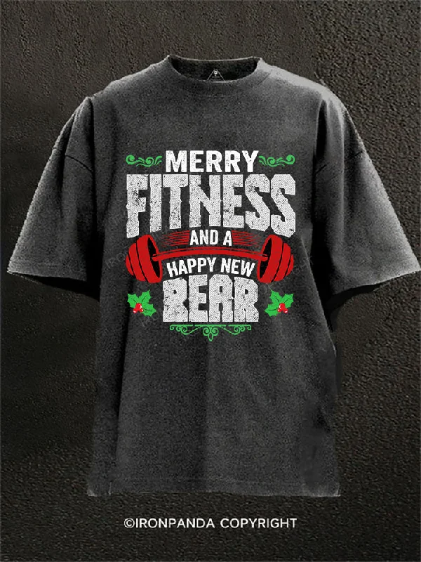 Custom-made T-shirts for corporate gifts-Merry Fitness And A Happy New Rear Washed Gym Shirt