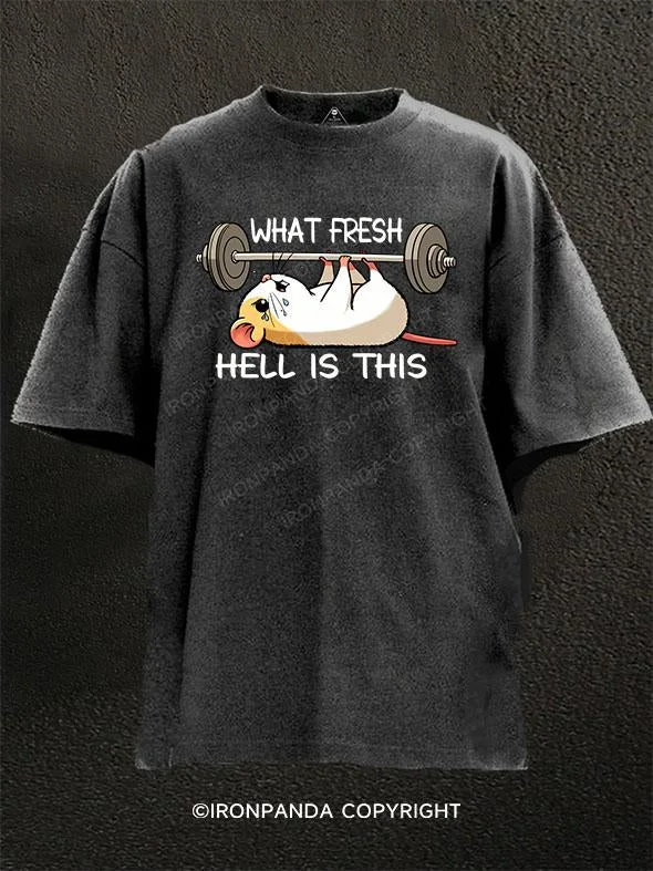 Custom T-shirts with funny quotes-What fresh hell is this hamster Washed Gym Shirt