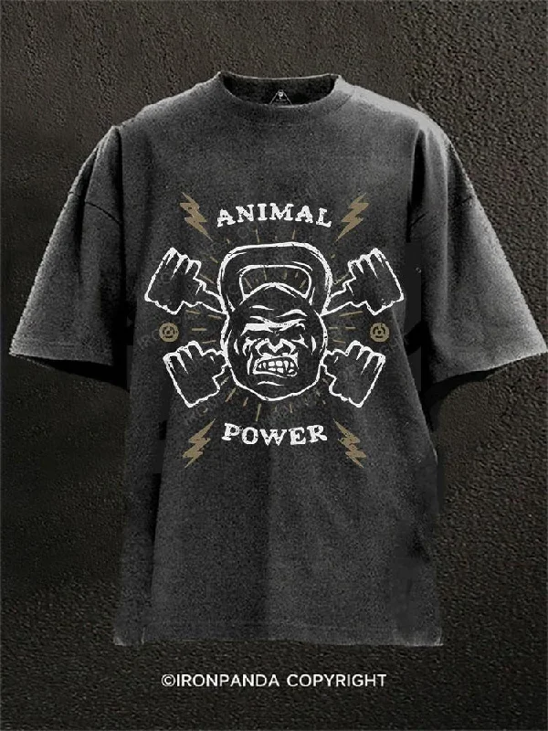 Graphic T-shirts with pop culture references-Animal power Washed Gym Shirt