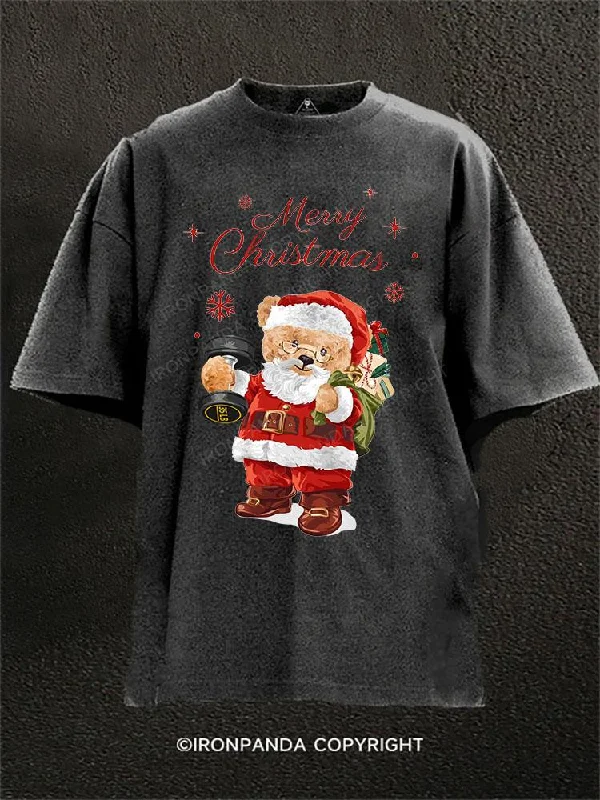 Personalized T-shirts for wedding parties-bear Merry Christmas Washed Gym Shirt