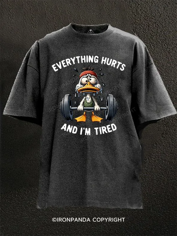 Custom T-shirts with names and numbers-Duck Lifting Weights Everything Hurts And I'm Tired Washed Gym Shirt