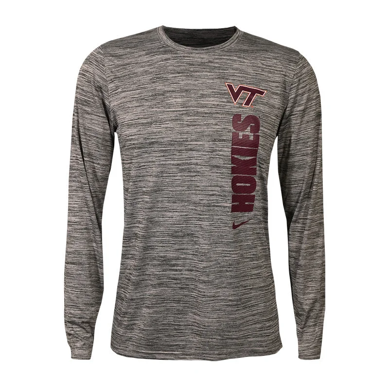 Eco-friendly T-shirts for sustainable living-Virginia Tech Men's Team Issue Dri-FIT Velocity Long-Sleeved T-Shirt: Gray by Nike