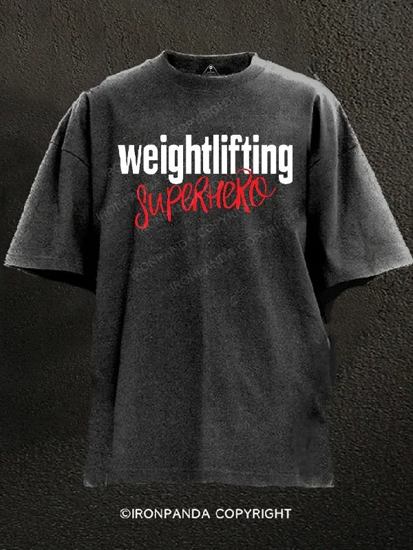 Funny and quirky T-shirts for humor lovers-Weightlifting Superhero Washed Gym Shirt