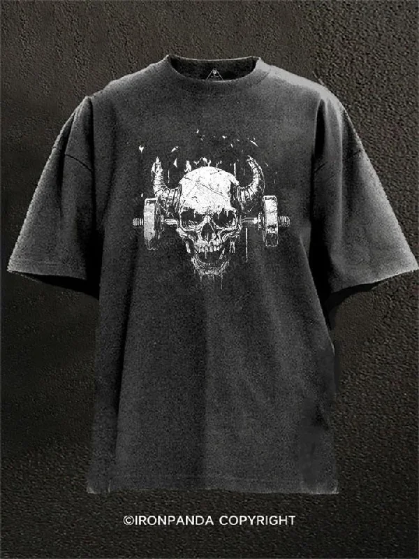 Personalized T-shirts for birthdays and celebrations-Devil's Skull Washed Gym Shirt