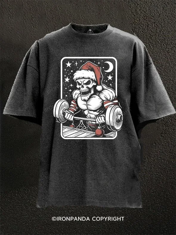 Athletic fit T-shirts for a sleek silhouette-Christmas skeleton weightlifting Washed Gym Shirt