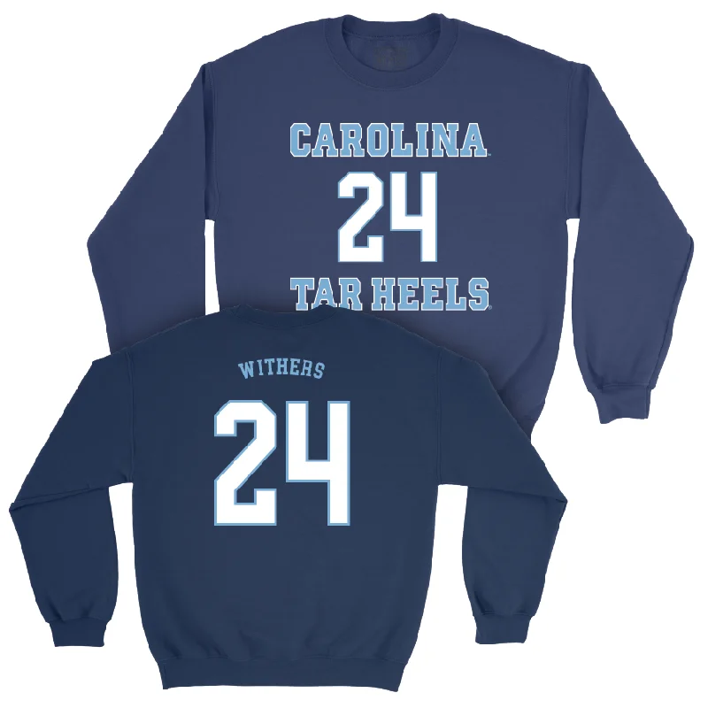 Long sleeve shirts for casual sportswear looks-UNC Men's Basketball Sideline Navy Crew - Jae'Lyn Withers