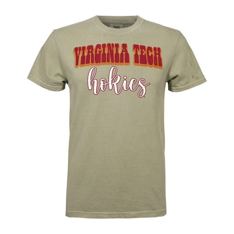 T-shirts for outdoor adventures and activities-Virginia Tech Comfort Colors Cowboy Script T-Shirt: Sandstone