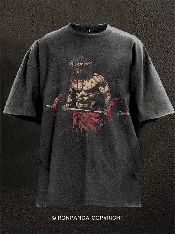 Cool graphic T-shirts with sports themes-Jesus The Ultimate Deadlifter Washed Gym Shirt