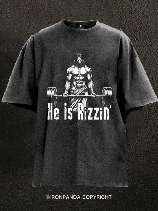 T-shirts for music lovers with band logos-He is Rizzin Washed Gym Shirt