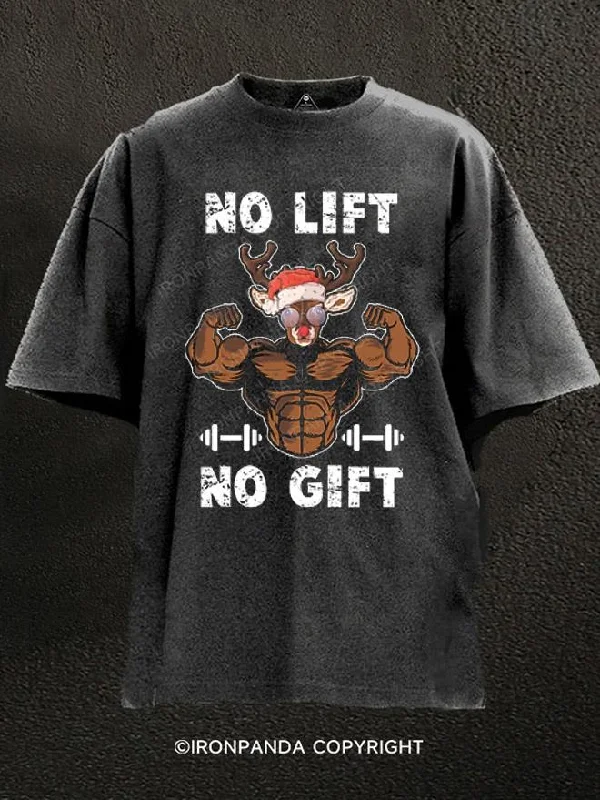 Custom T-shirts with names and numbers-No Lift No Gift Reindeer Washed Gym Shirt