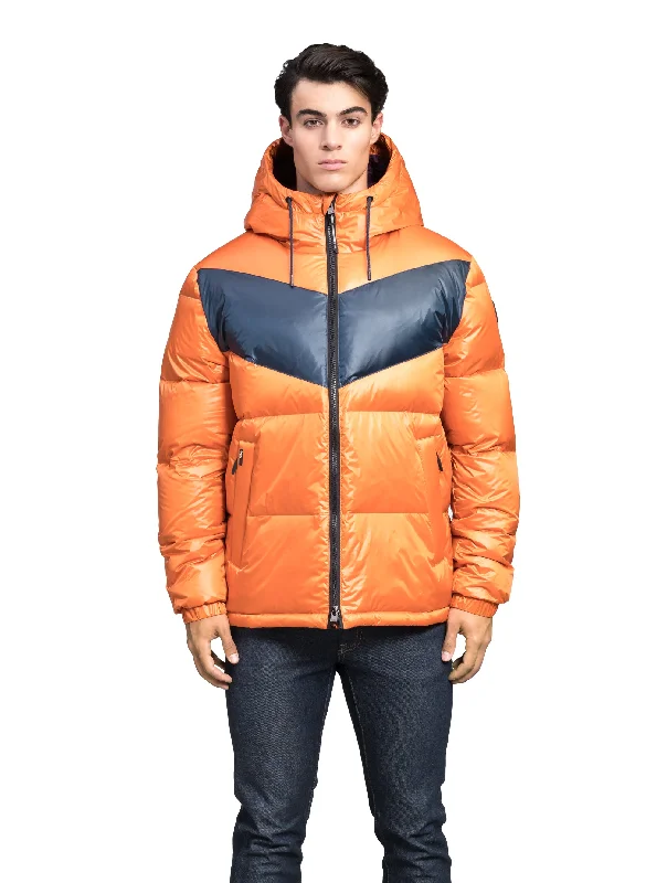 Custom rainproof jackets for festivals and outdoor events-Dyna Men's Chevron Quilted Puffer Jacket