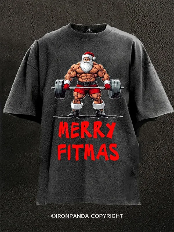 Custom T-shirts with catchy phrases for marketing-MERRY FITMAS Washed Gym Shirt