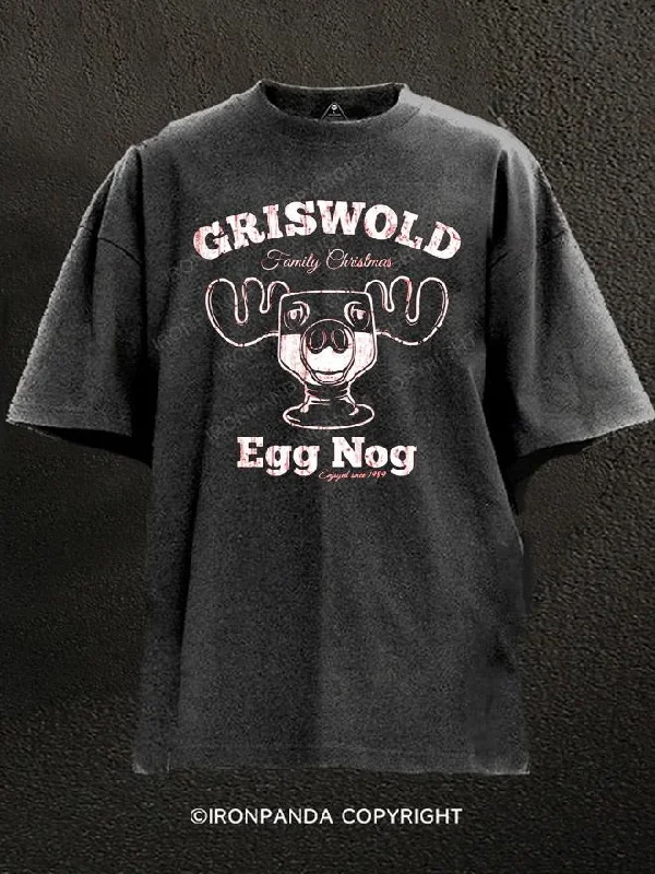 T-shirts with positive affirmations for good vibes-Griswold Christmas Egg Nog Washed Gym Shirt