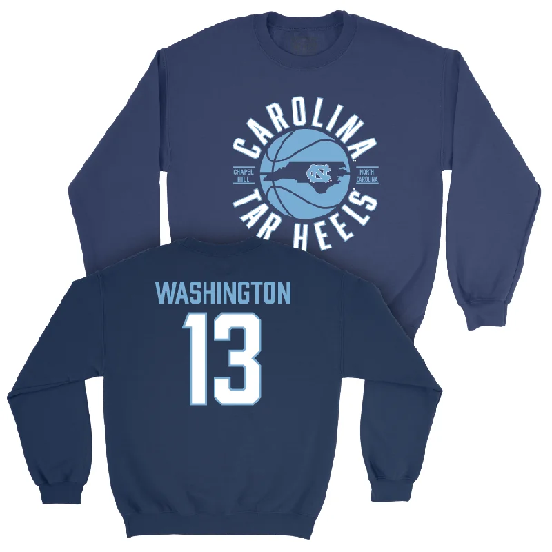 Long sleeve shirts with a relaxed, slouchy fit for comfort-UNC Men's Basketball Navy Crew - Jalen Washington