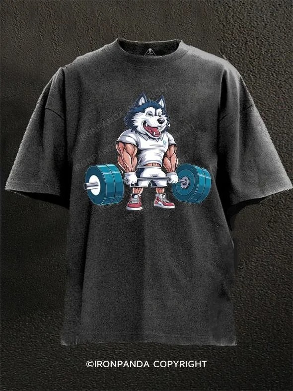 T-shirts for art lovers with custom prints-Muscular Husky Weightlifting Washed Gym Shirt