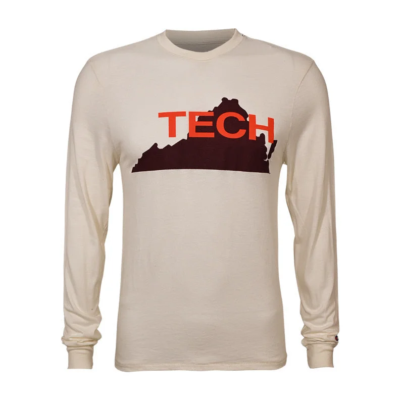 Comfortable and stretchy T-shirts for everyday wear-Virginia Tech Triumph Vault State Outline Long-Sleeved T-Shirt: White by Champion