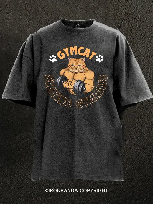 Custom T-shirts for school events-gym cat Washed Gym Shirt