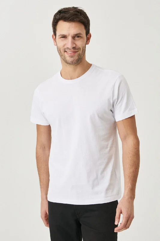 Retro-themed T-shirts for nostalgic styles-Men's White 100% Cotton Slim Fit Slim Fit Crew Neck Short Sleeved T-Shirt