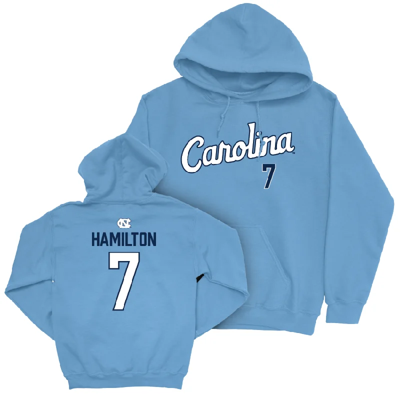 Hoodies with vintage logos for retro style-UNC Football Carolina Blue Script Hoodie - Christian Hamilton