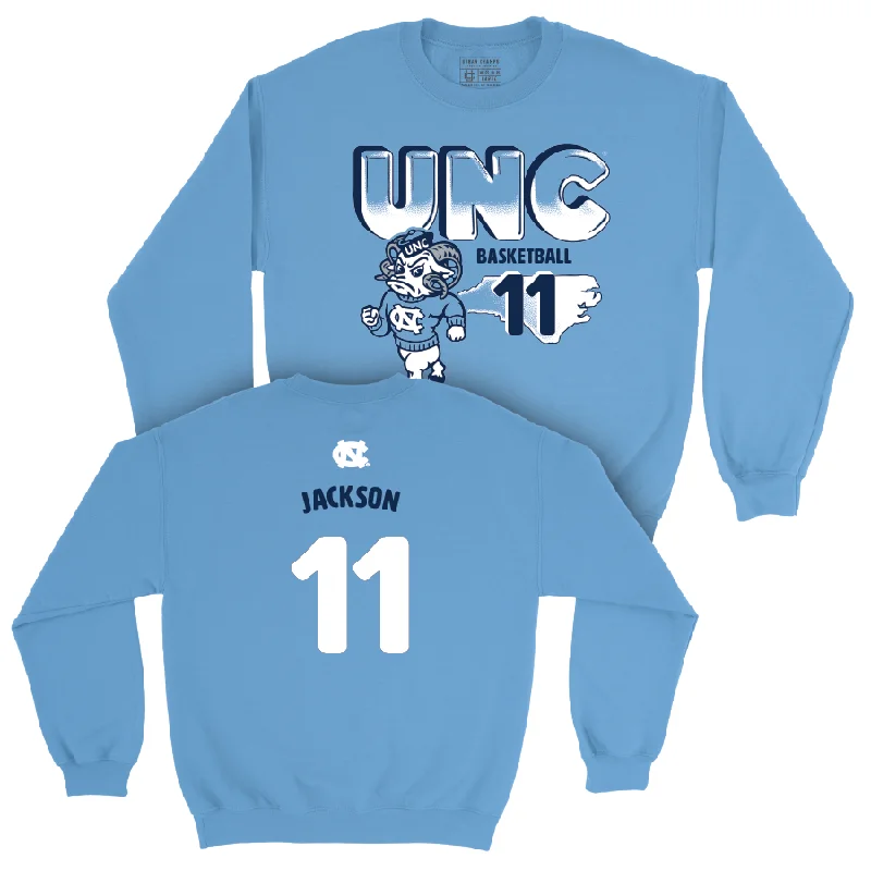 Long sleeve shirts with graphic logos for brand recognition-UNC Men's Basketball Mascot Carolina Blue Crew  - Ian Jackson