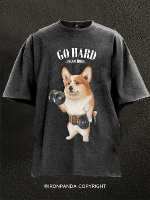 Custom T-shirts for family reunions-Corgi Dog Muscle Training Washed Gym Shirt