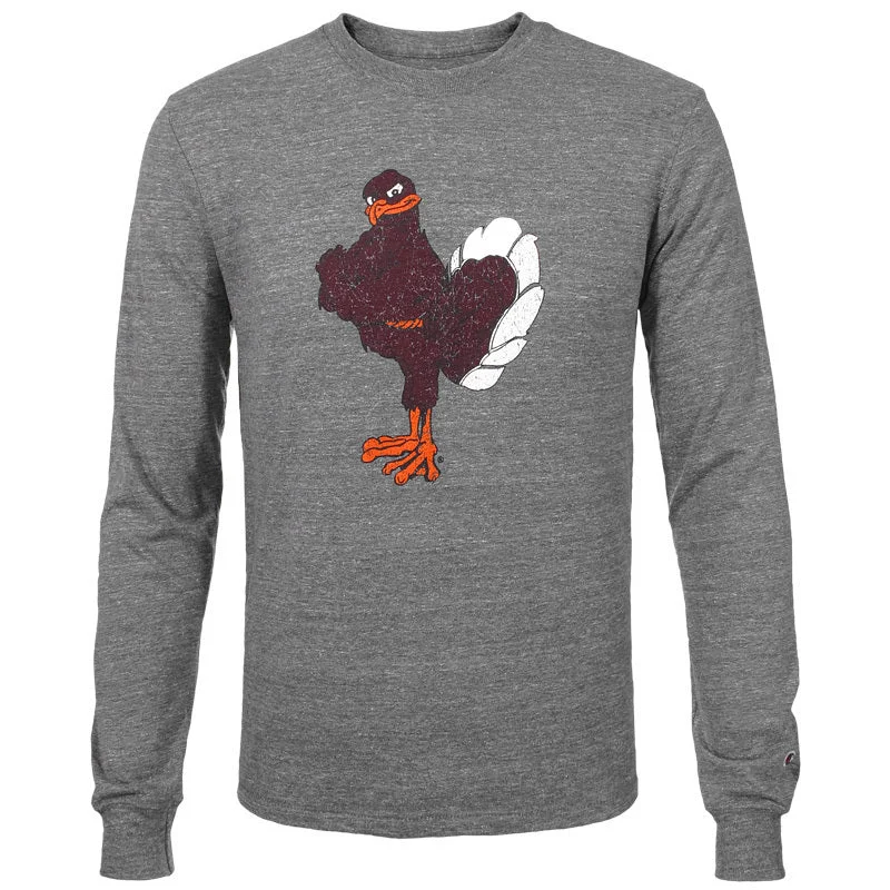 Eco-conscious T-shirts with organic materials-Virginia Tech Triumph Hokie Bird Long-Sleeved T-Shirt: Gray by Champion