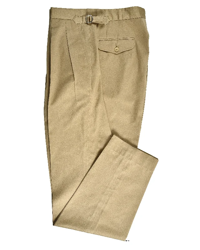 Fashionable pants with embroidery for added detail-Pleated Military Khaki Dress Pant