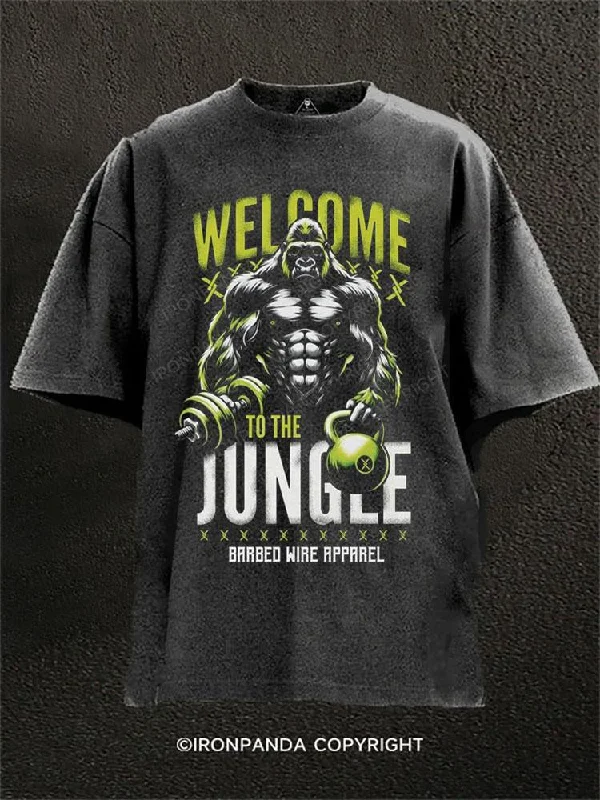 Moisture-wicking T-shirts for active individuals-Barbed Wire Apparel Welcome to the Jungle Washed Gym Shirt