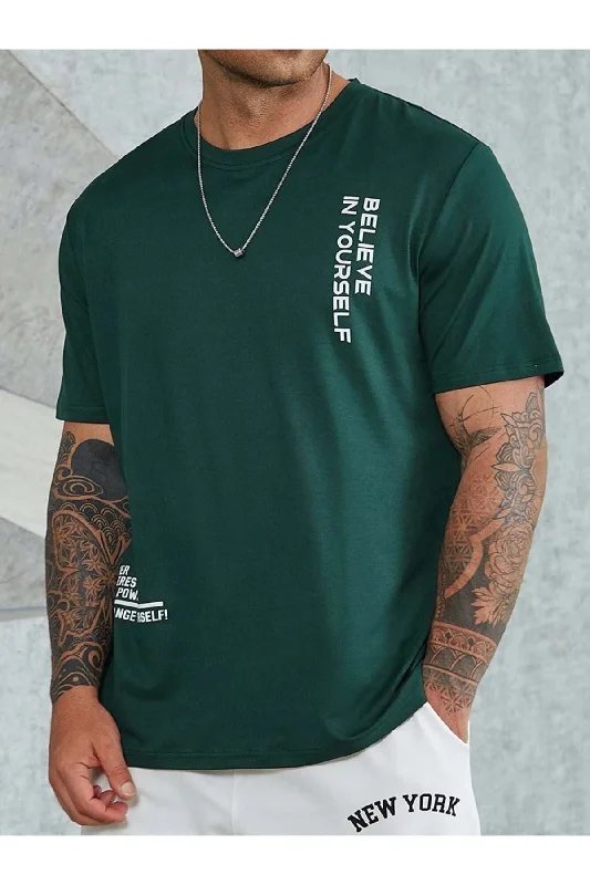 Unique T-shirts with creative illustrations-Men's Green Believe Printed Oversize T-shirt