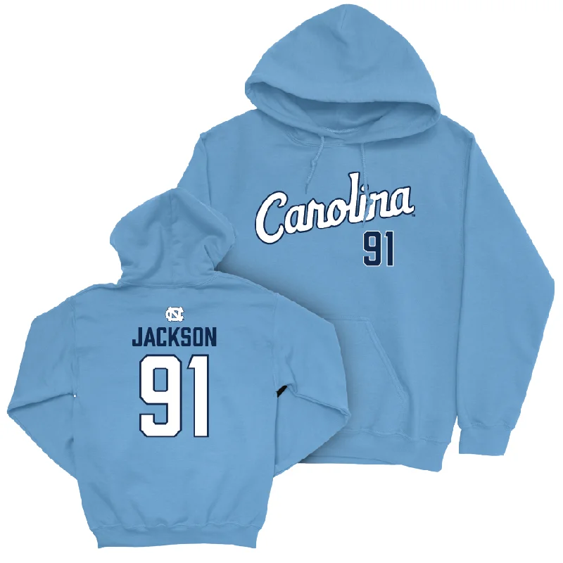 Soft-touch hoodies for cozy comfort all day-UNC Football Carolina Blue Script Hoodie   - Leroy Jackson