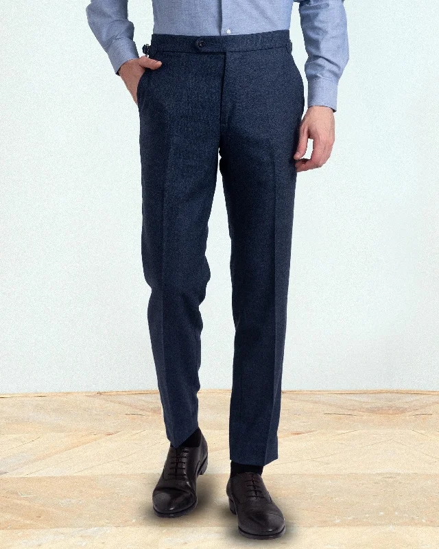 Trendy pants with distressed details for casual style-Dugdale Navy Blue Wool Flannel