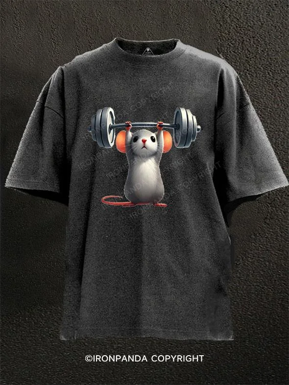 T-shirts for music lovers with band logos-Strong Mouse Lifting Weights Washed Gym Shirt